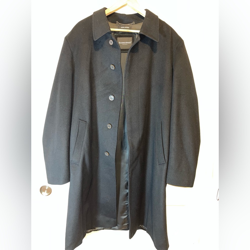 Schneider Men's Classic Black Virgin Wool & Cashmere Trench Coat